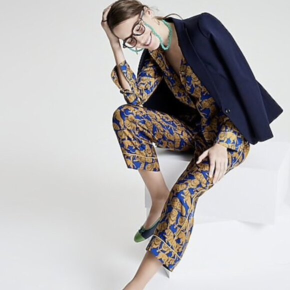 J. Crew Collection Silk Twill Relaxed Pants in Sleepy Lions - Picture 2 of 11